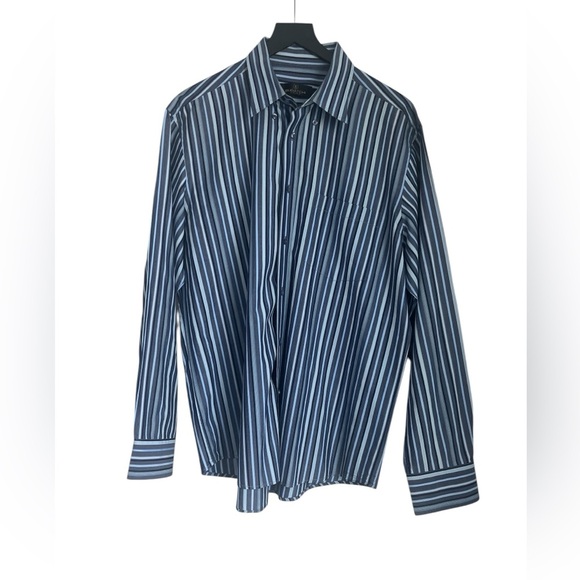 Men's Bugatchi Classic Fit Dress Shirt Blue Stripe Long Sleeve Button Up L - Picture 1 of 5